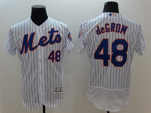 Mets #48 Jacob DeGrom White(Blue Strip) Flexbase Authentic Collection Stitched MLB Jersey